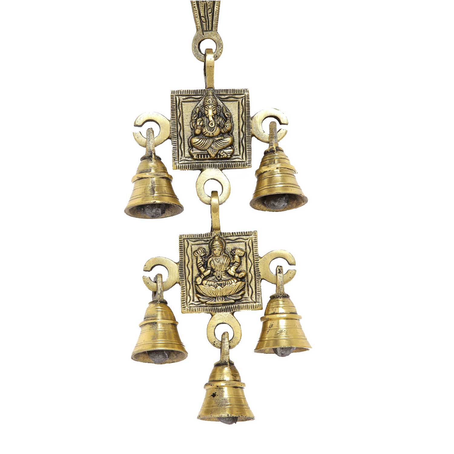 Brass Ganesh & Laxmi Temple Bell Wall Hanging with 5 Bells