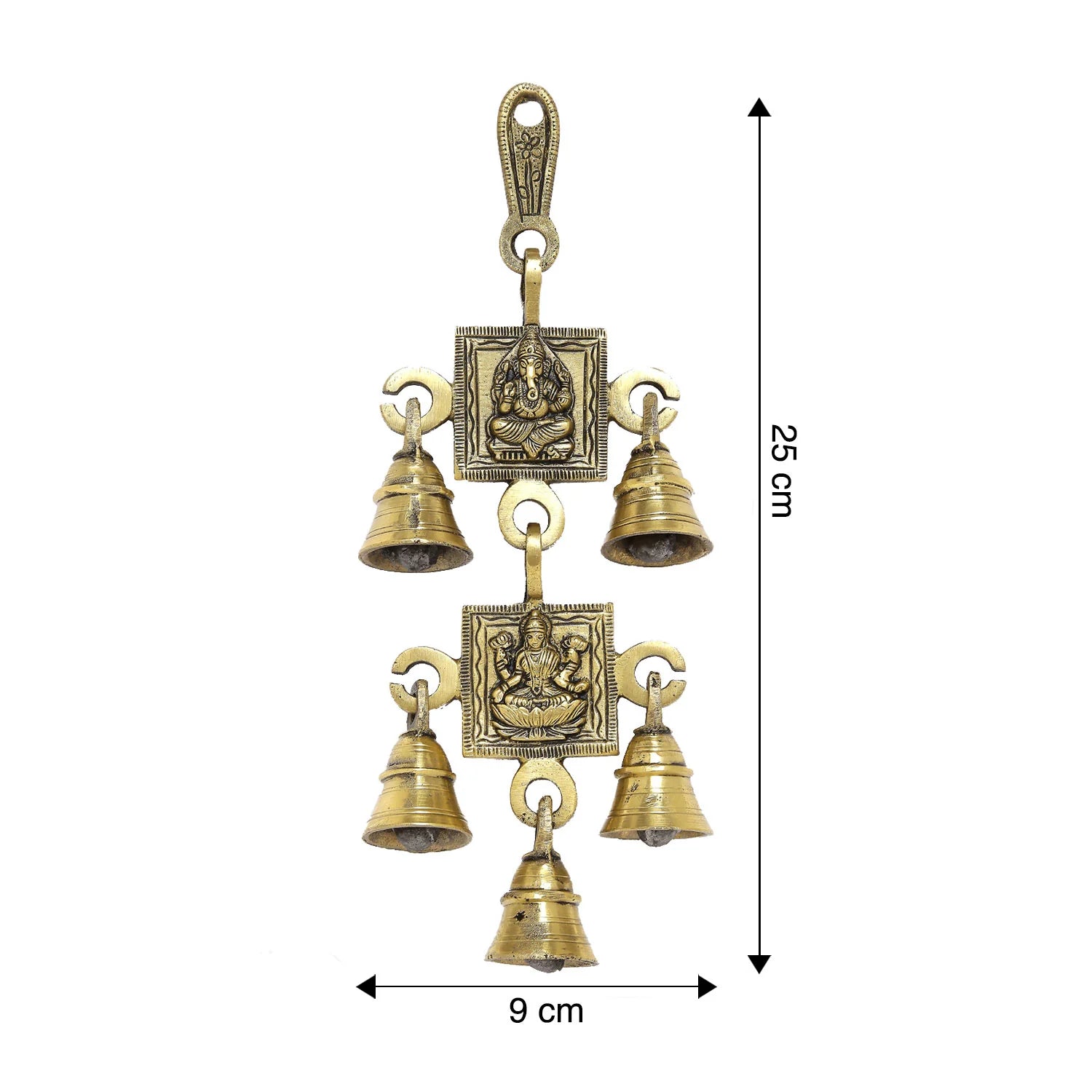 Brass Ganesh & Laxmi Temple Bell Wall Hanging with 5 Bells