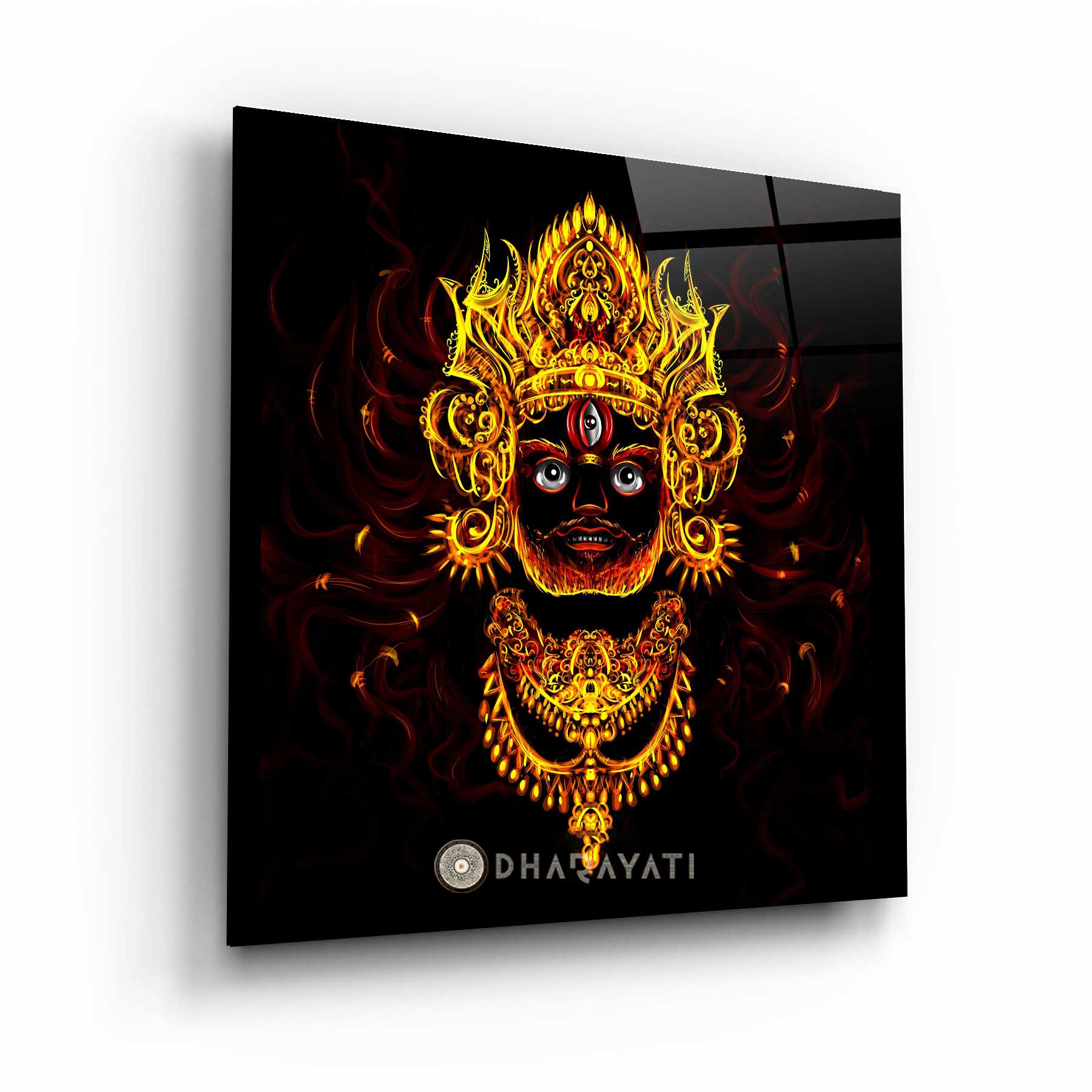 Exquisite Khala Bhairav Ji Glass Wall Art - Traditional & Contemporary Design