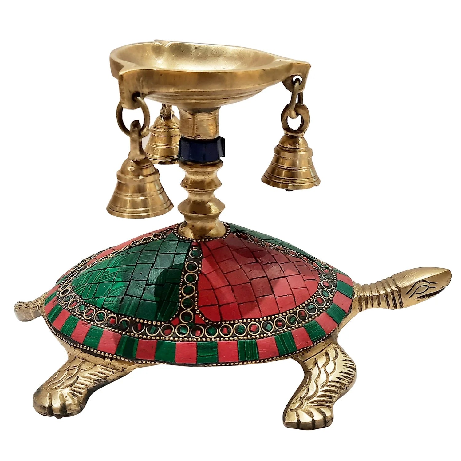 Brass Tortoise Deepak with Stonework 6 in