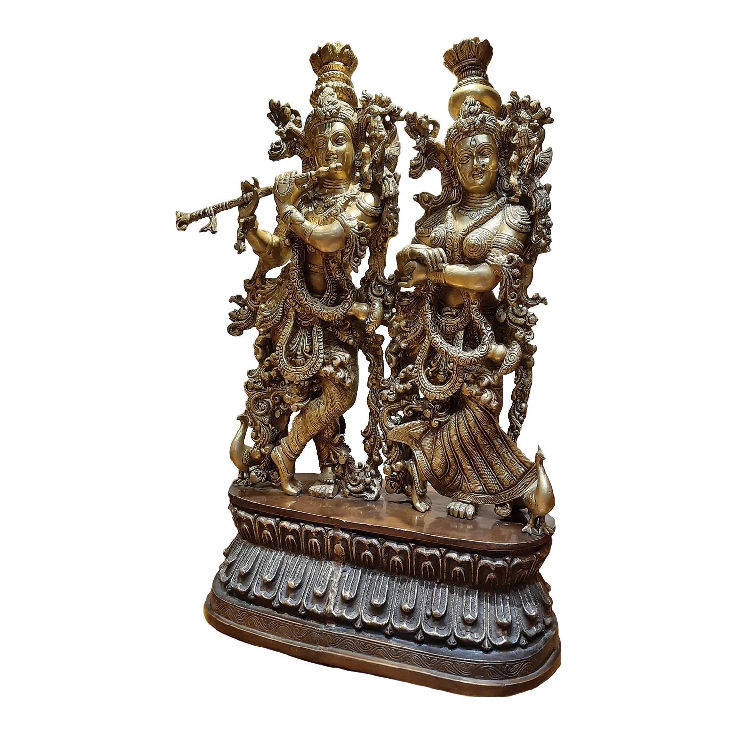 Brass Radha Krishna on Base with Two Tone Finish