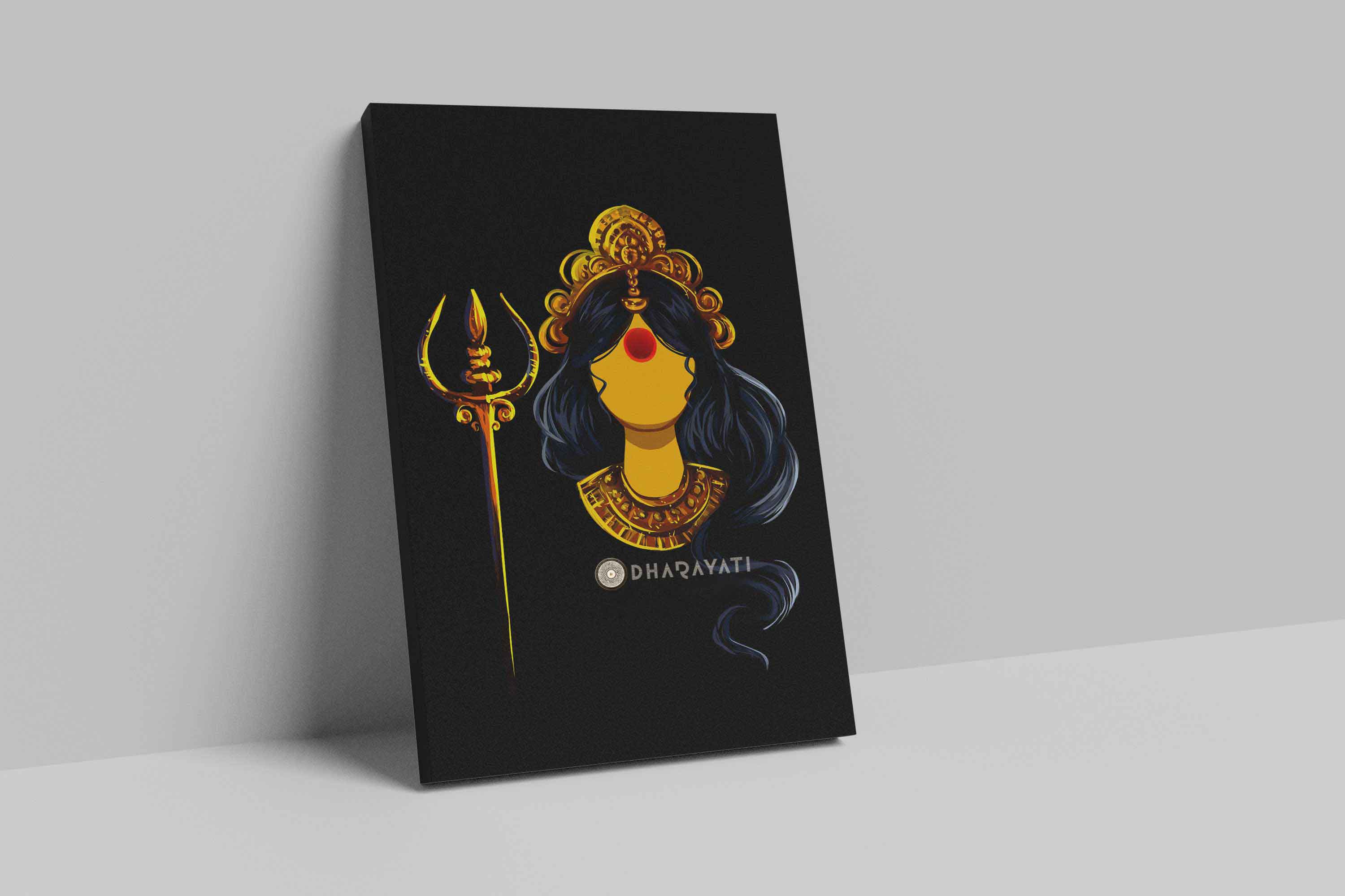 Divine Empowerment: Devi with Yellow Trishul - Canvas Art