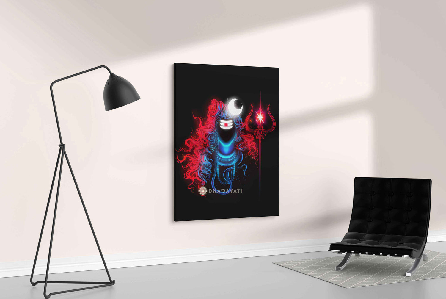 The Divine Union: Shiva Mahadev in Blue with Red Trishul - Canvas Art