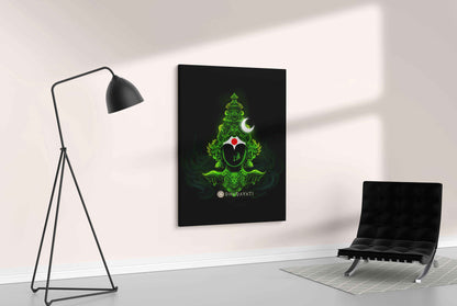 Celestial Harmony: Devi in Green with White Moon - Canvas Art