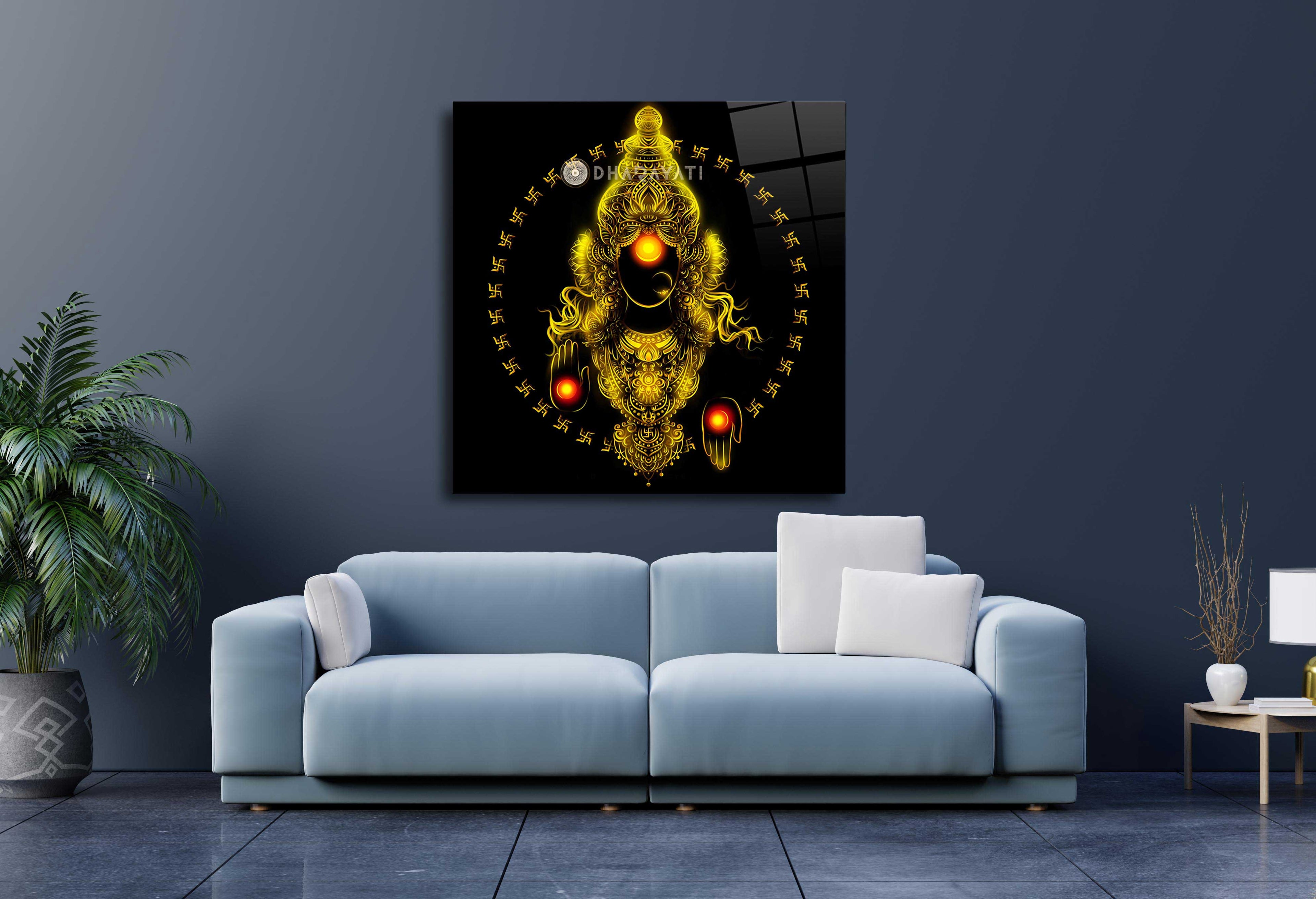 Maa Lakshmi: Graceful Goddess of Wealth - Glass Wall Art