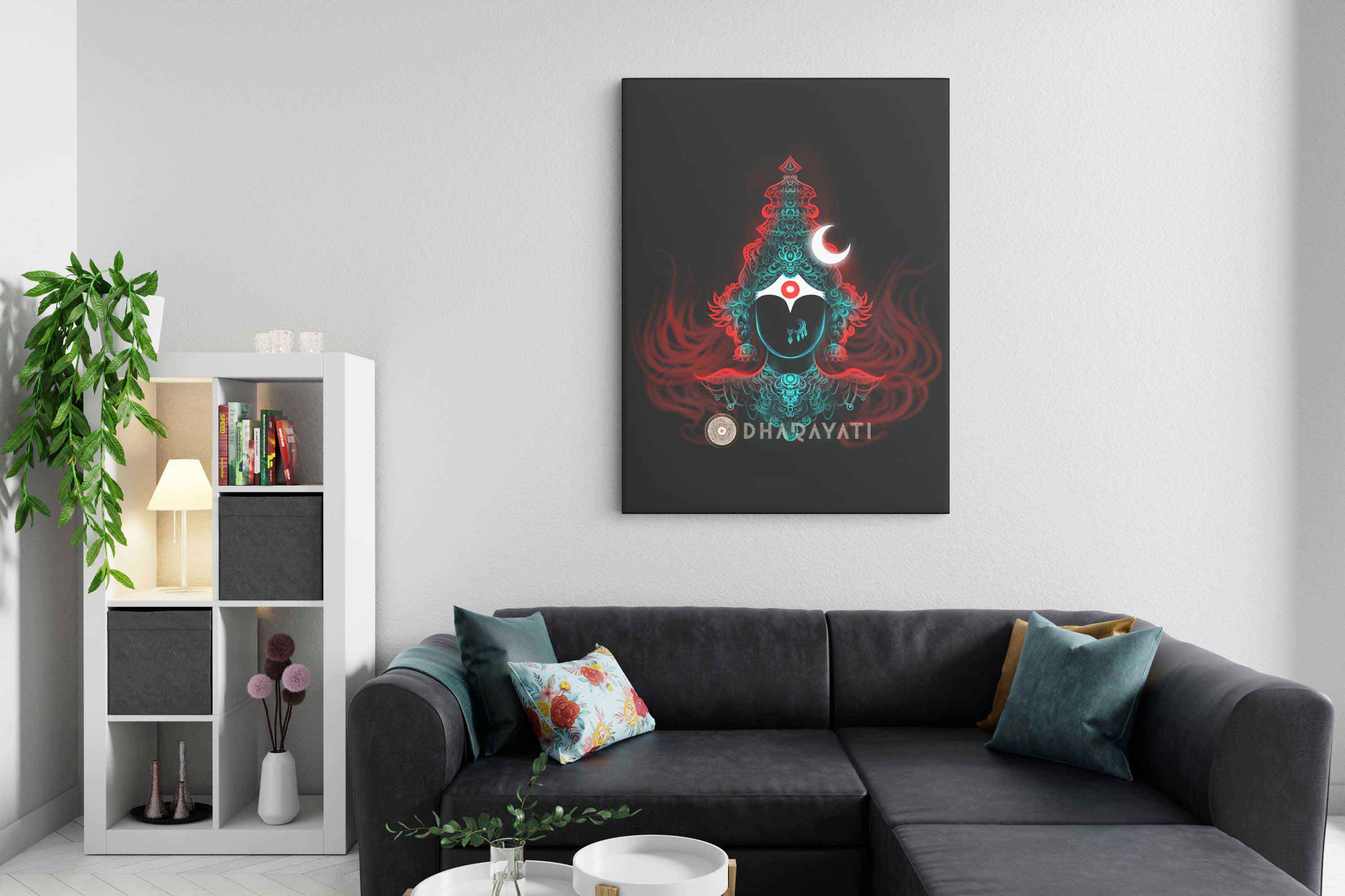 Divine Goddess: Devi in Red and Teal - Canvas Art