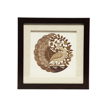 Round Peacock Wood Art Frame