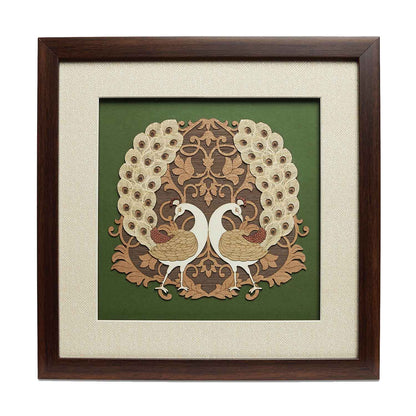 Twin Peacocks Wood Art Frame