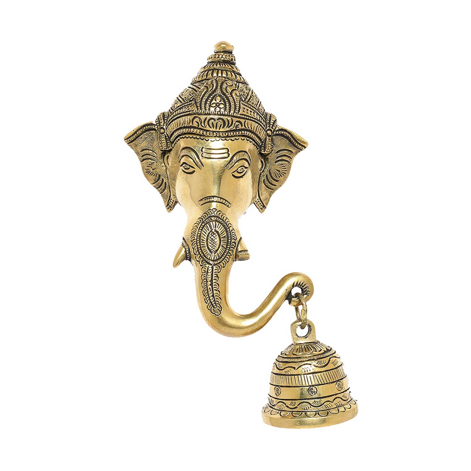 Brass Engraved Ganesh Mask with Bell