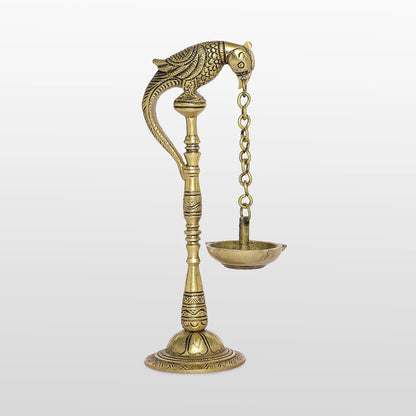 Brass Engraved Parrot Oil Lamp