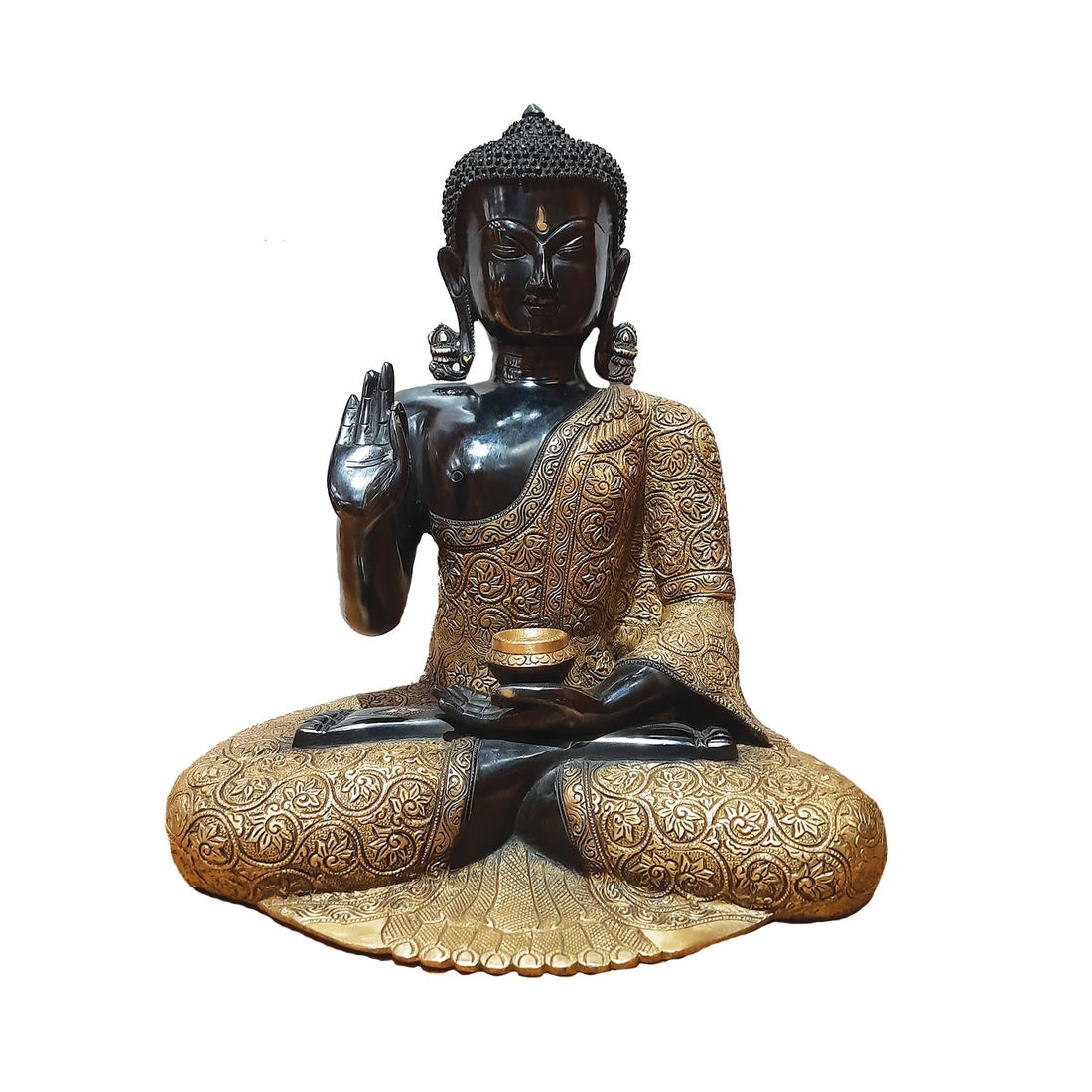 Brass Carved Buddha in Black &amp; Gold finish