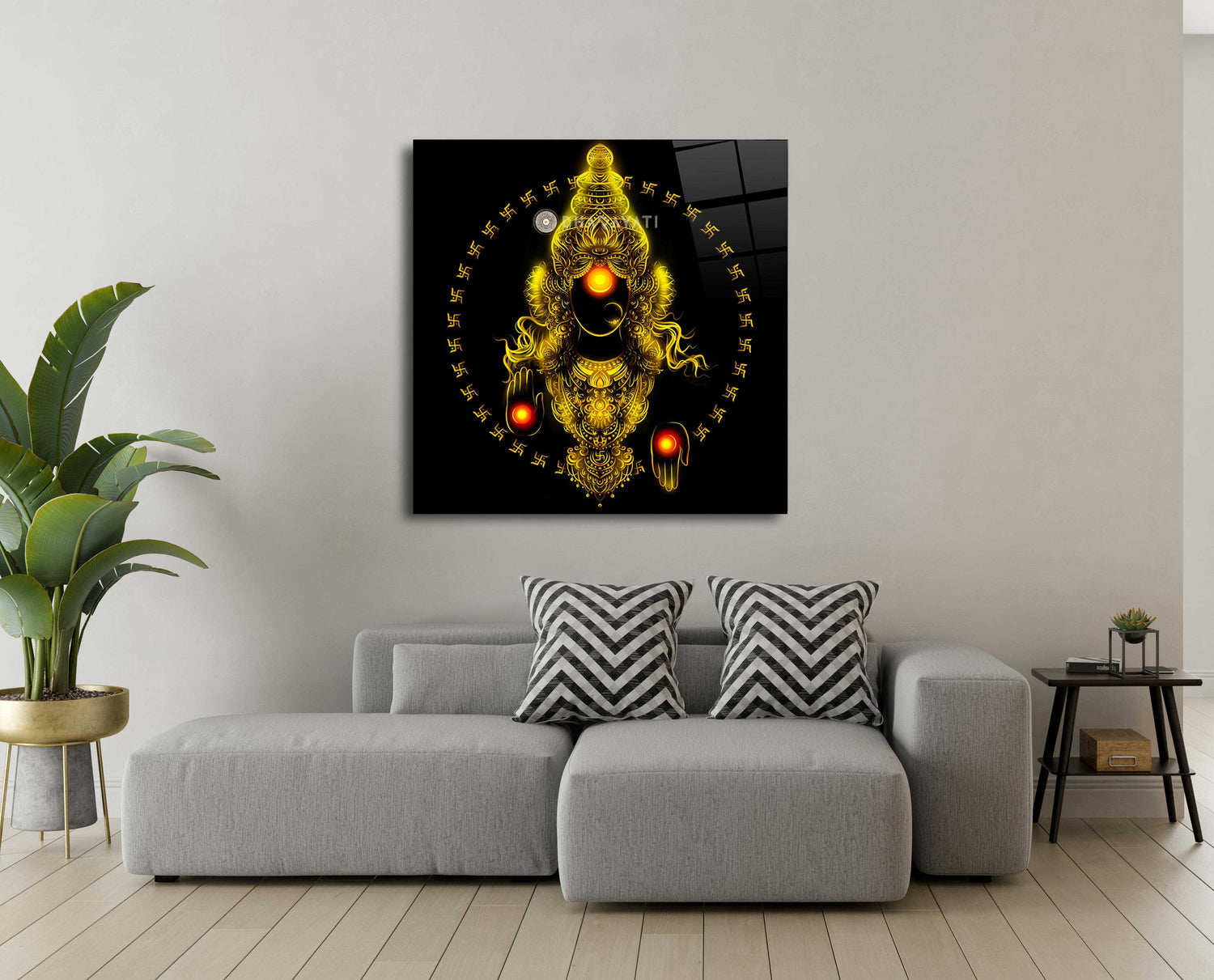 Maa Lakshmi: Graceful Goddess of Wealth - Glass Wall Art