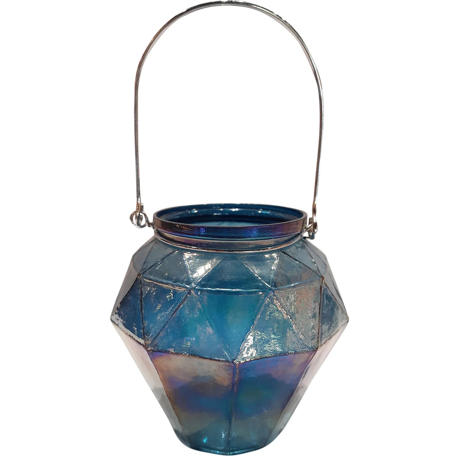 Glass Lantern Hexagon Shape Blue