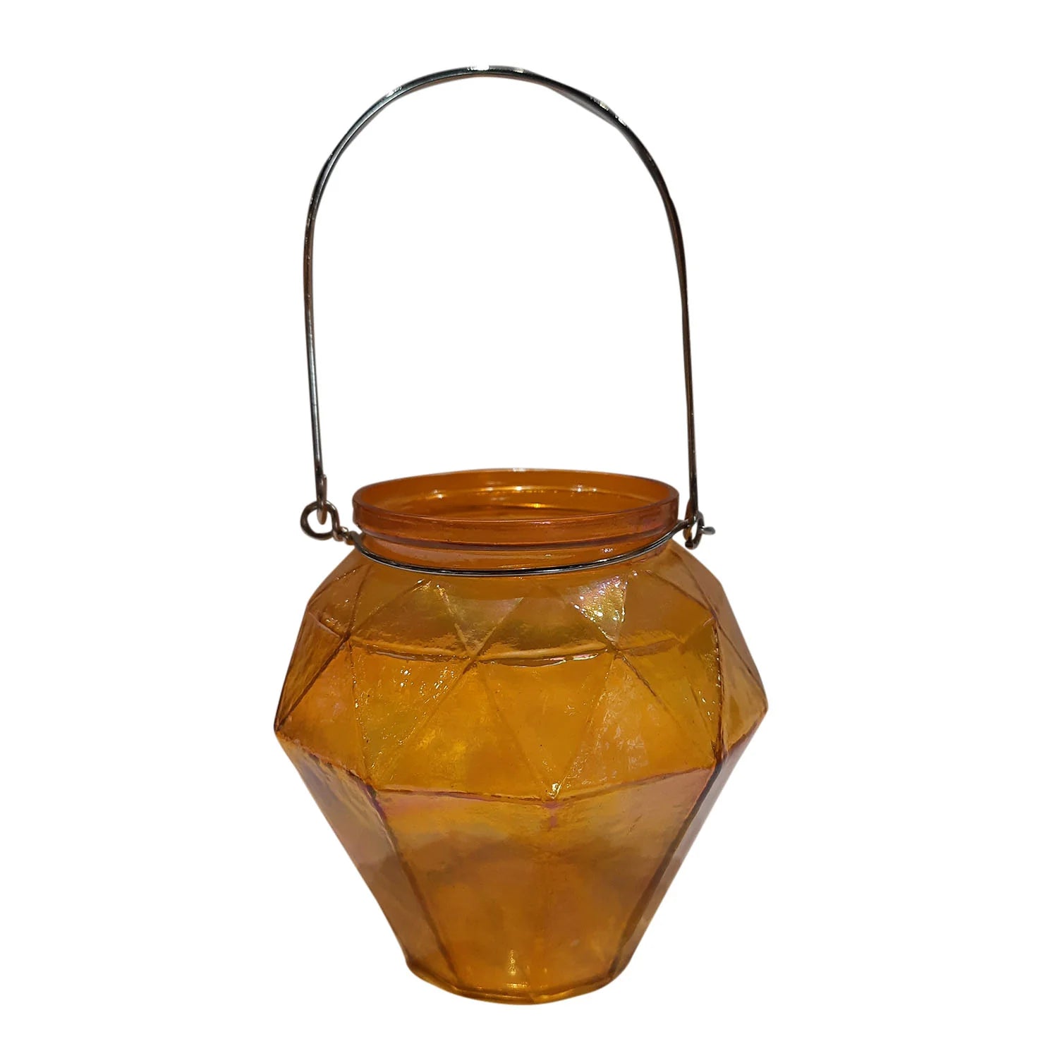 Glass Lantern Hexagon Shape Amber