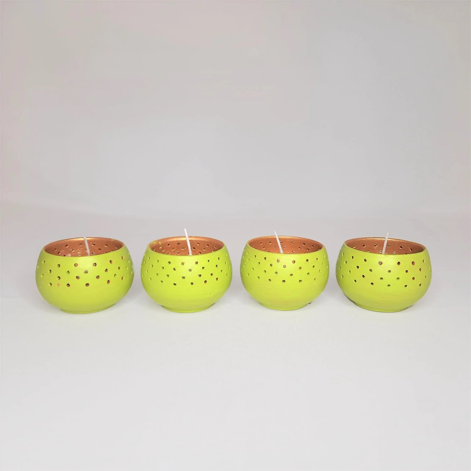 Clay T-Lite Holder Dome (Set of 4) with Candles (Green)