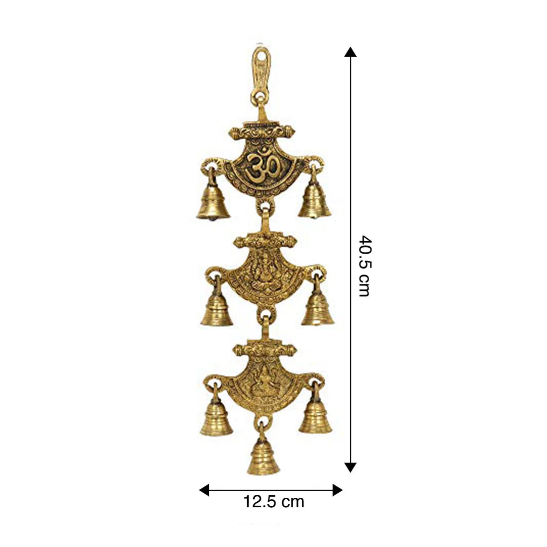 Brass Om Ganesh and Laxmi Curve Style Temple Bells