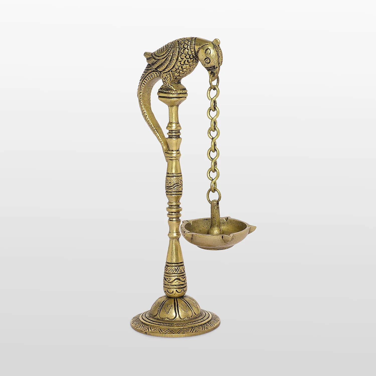 Brass Engraved Parrot Oil Lamp