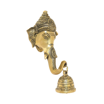 Brass Engraved Ganesh Mask with Bell