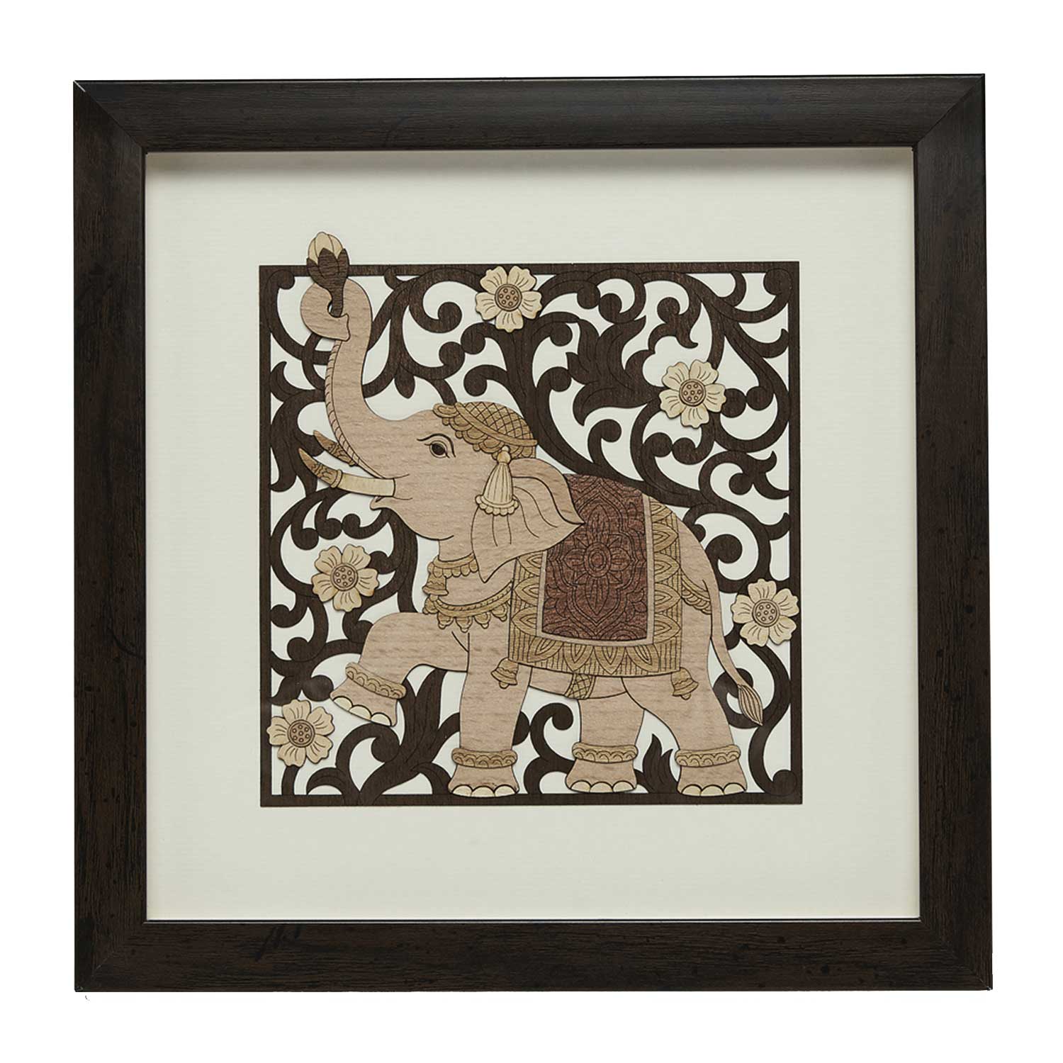 Elephant Trunk Up Wood Art Frame