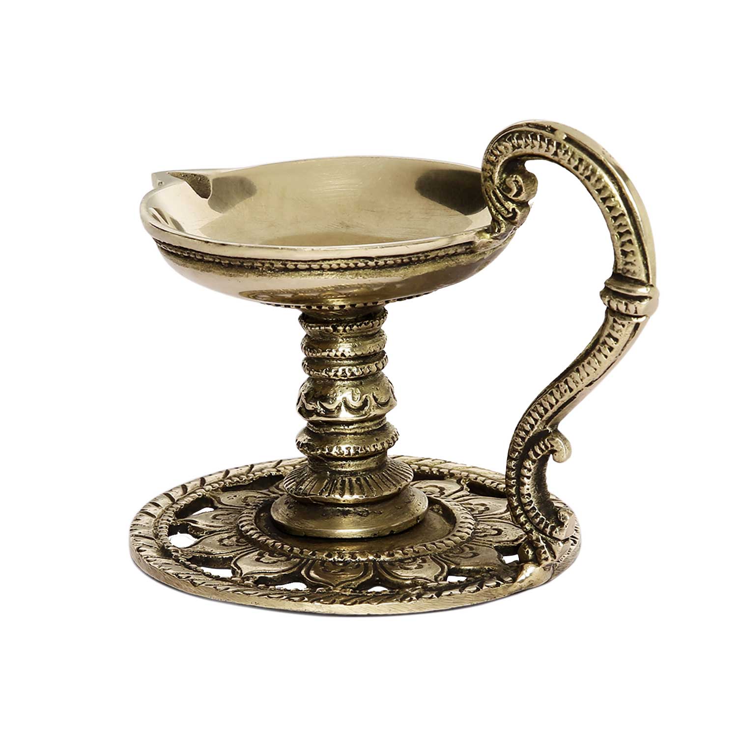 Brass Lotus Engraved Aarti Deepak