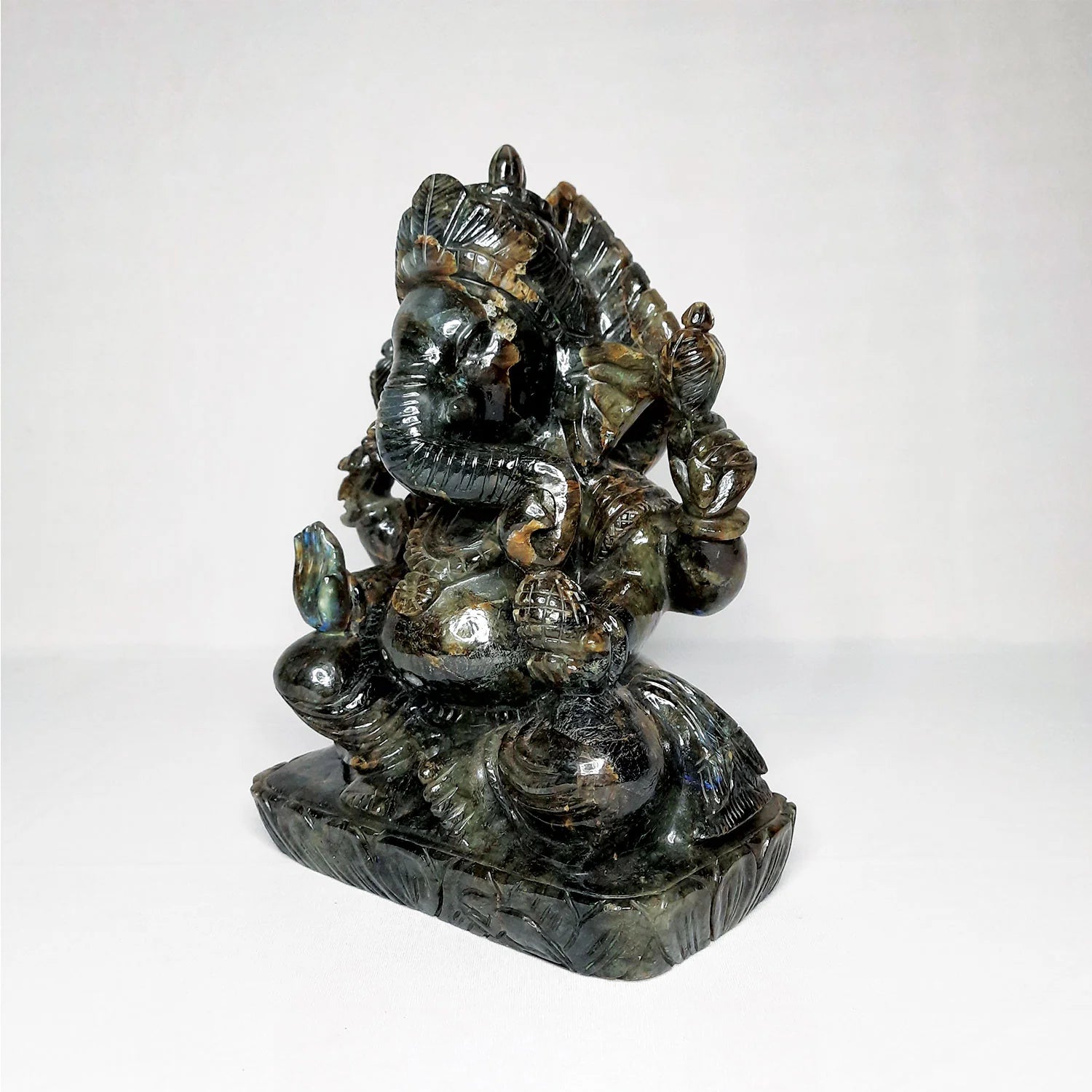 Labradorite Stone Sitting Ganesh with Velvette Box