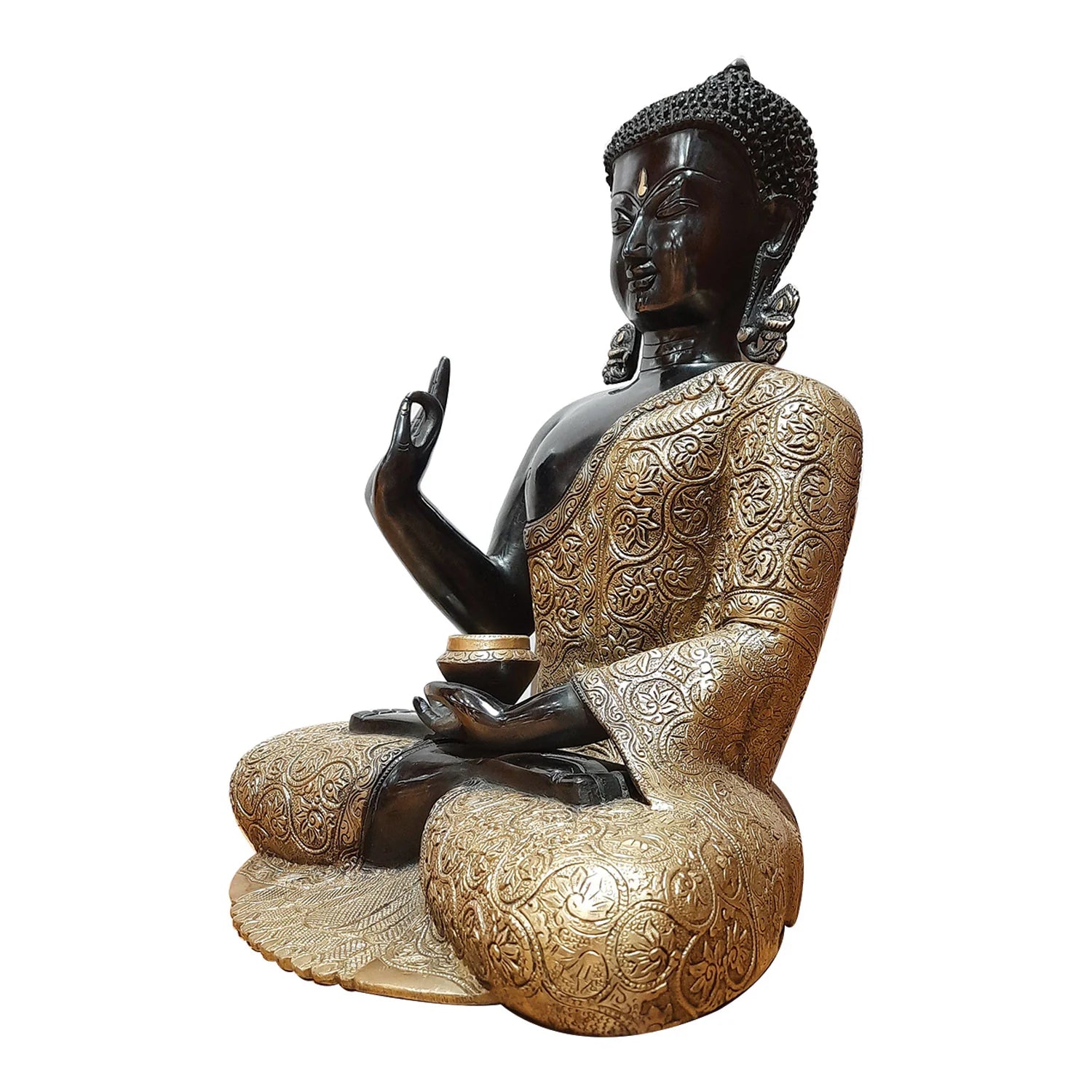 Brass Carved Buddha in Black &amp; Gold finish