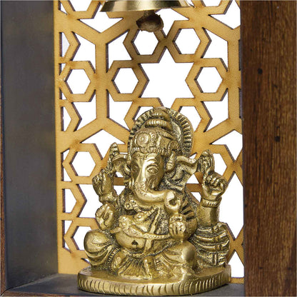 Wooden Temple Frame with Crown Ganesha and Jaali Pattern