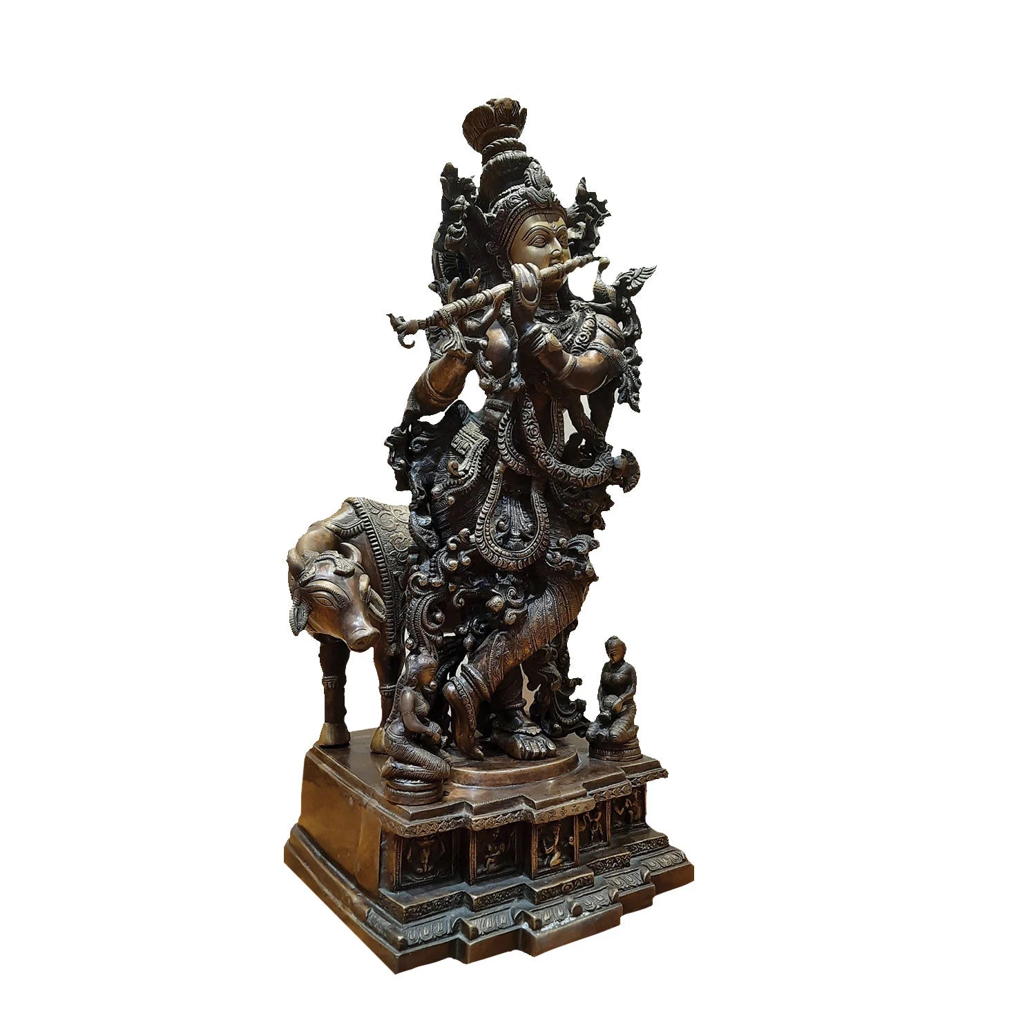 Brass Krishna with Cow Standing