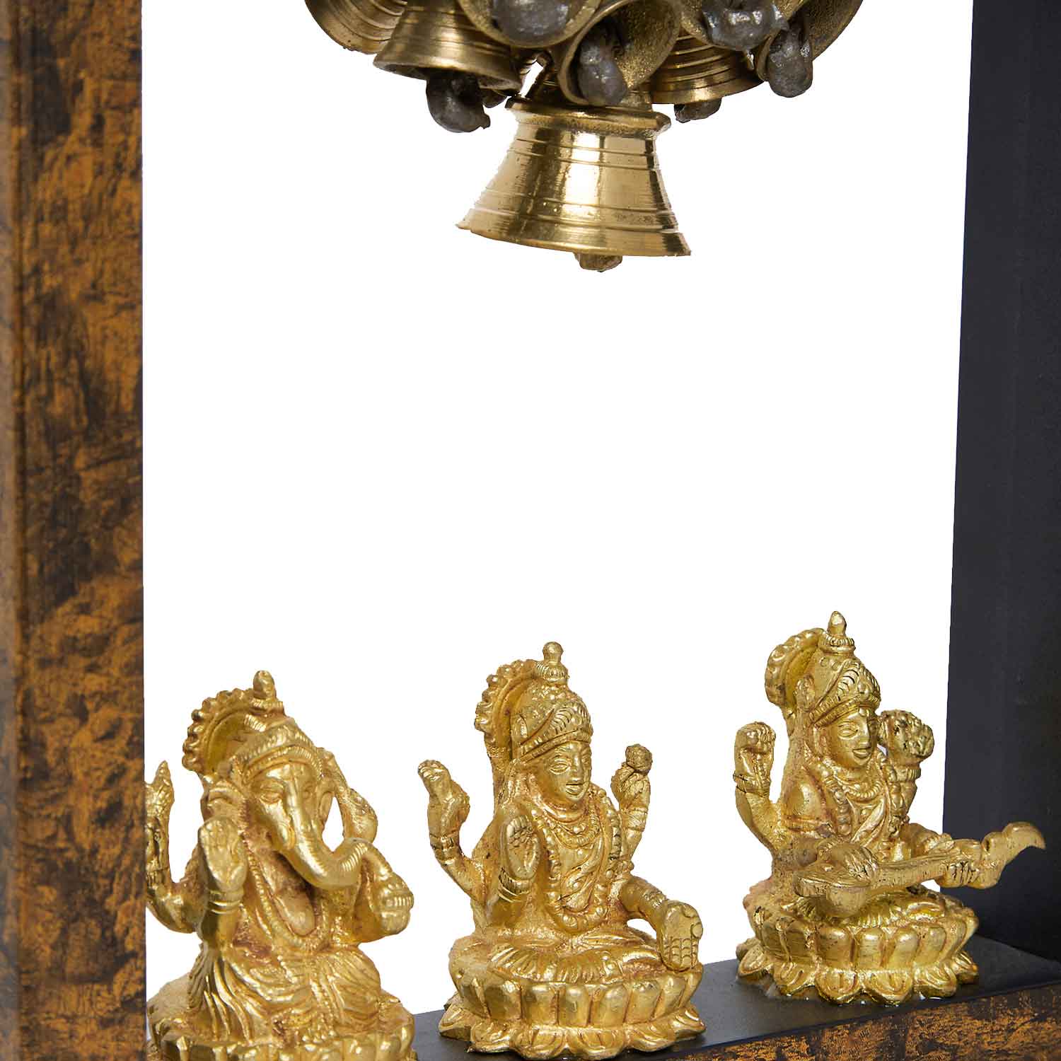 Wooden Temple Frame with Ganesha Laxmi and Saraswati