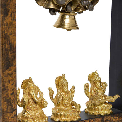 Wooden Temple Frame with Ganesha Laxmi and Saraswati