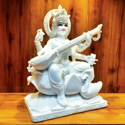 Marble Saraswati Sitting on Lotus