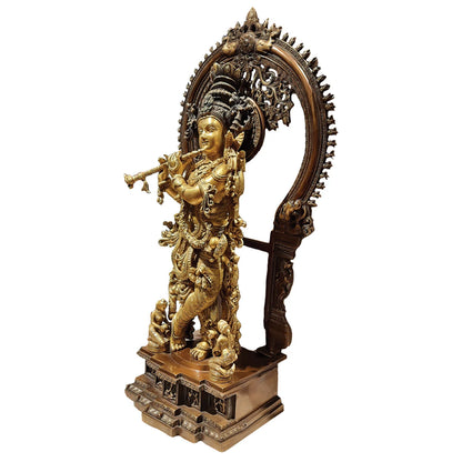 Brass Krishna with Arch in Two Tone Finish