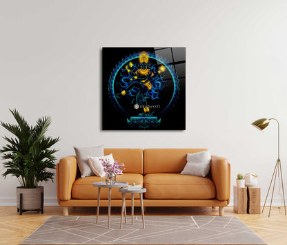 Celestial Rhythm: Dancing God Nataraja Glass Wall Art for Harmony and Grace