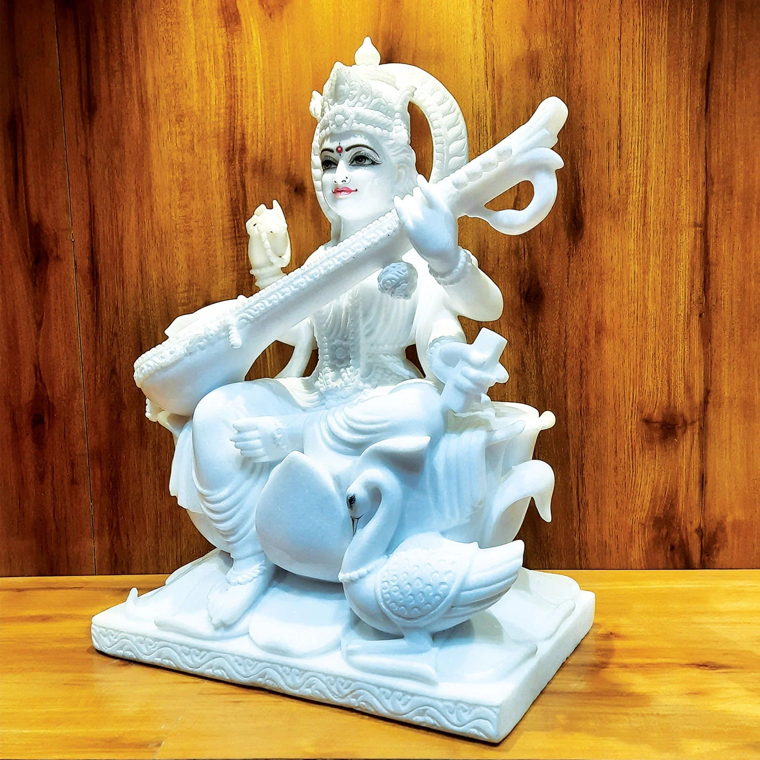 Marble Saraswati Sitting on Lotus