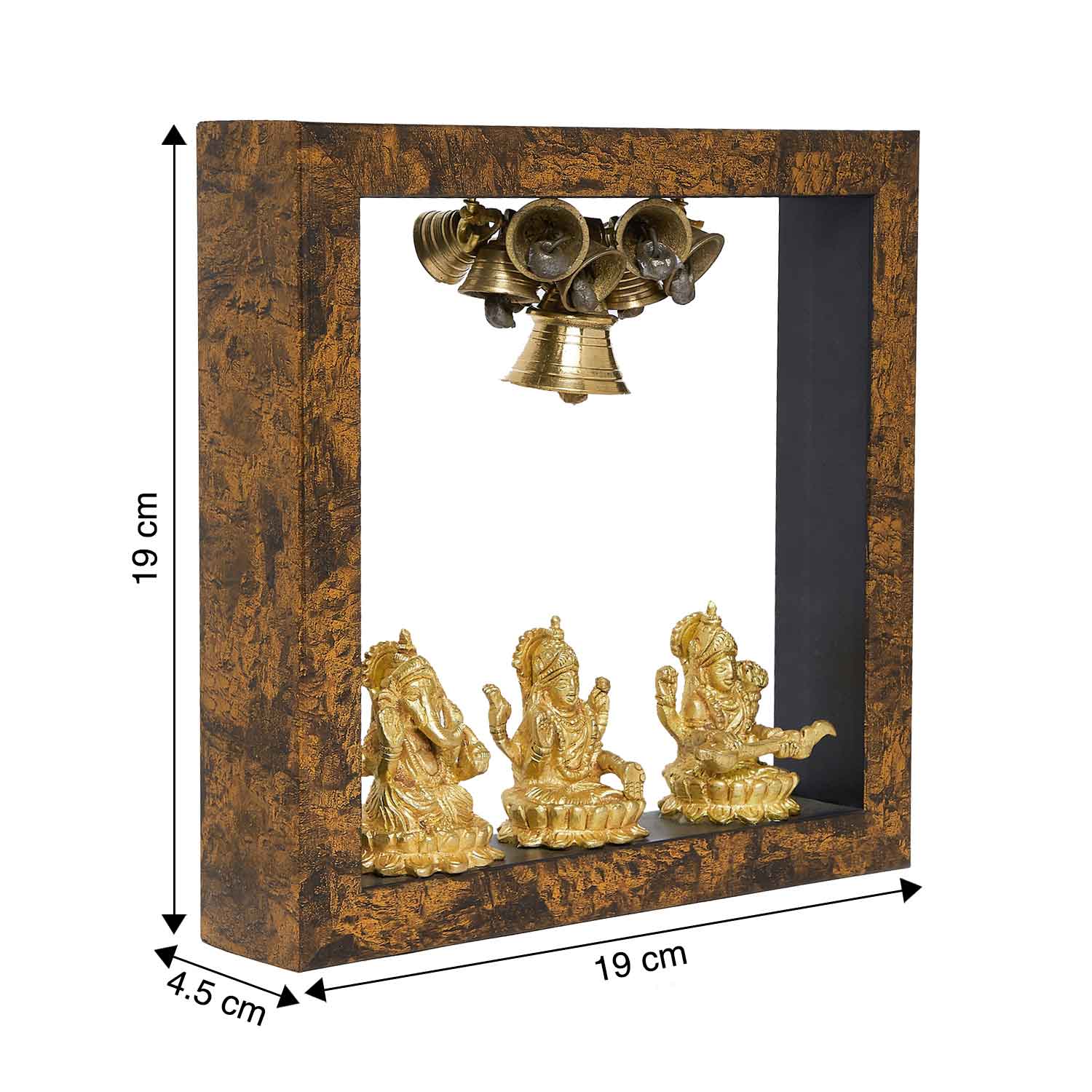 Wooden Temple Frame with Ganesha Laxmi and Saraswati