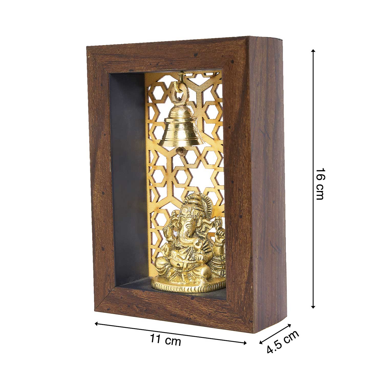 Wooden Temple Frame with Crown Ganesha and Jaali Pattern