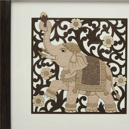 Elephant Trunk Up Wood Art Frame