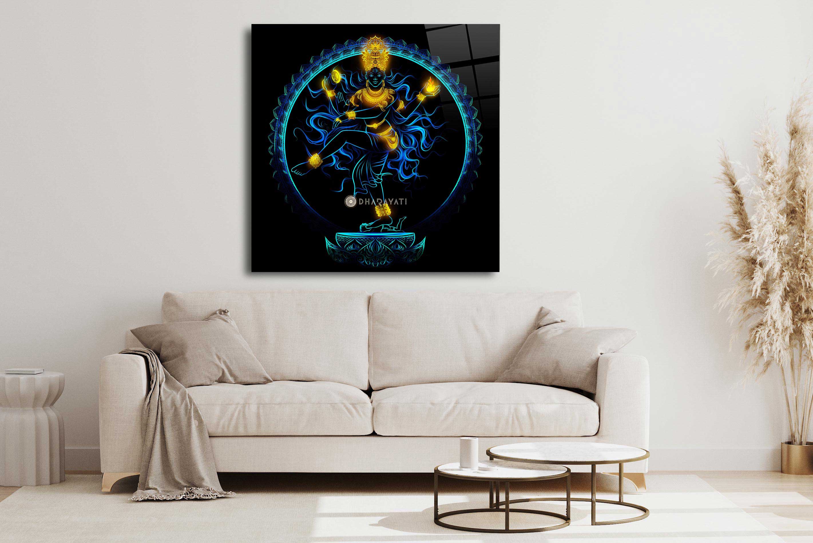 Celestial Rhythm: Dancing God Nataraja Glass Wall Art for Harmony and Grace