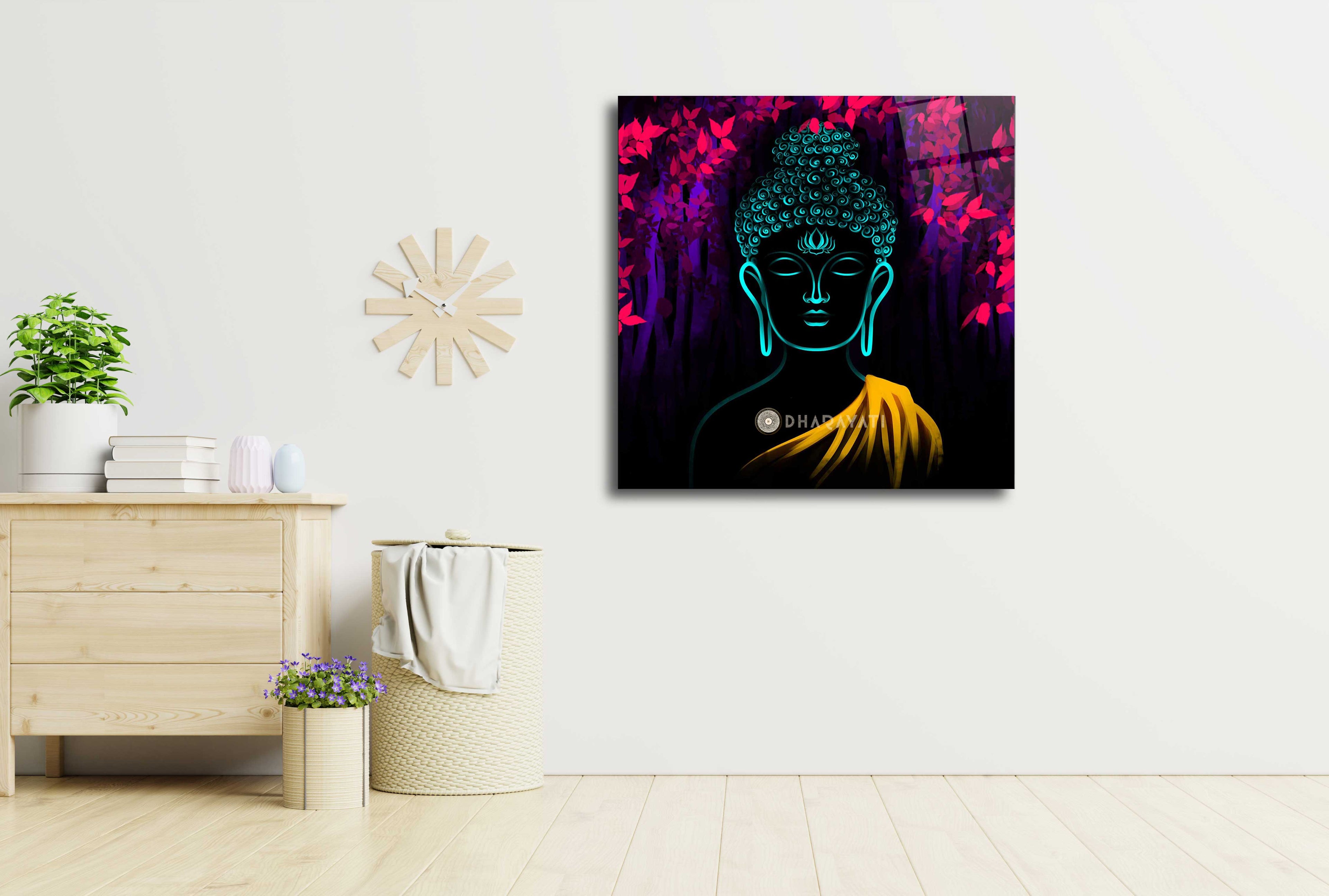 Transcendence: Gautama Buddha Vibrant Colors Glass Wall Art for Serene Spaces