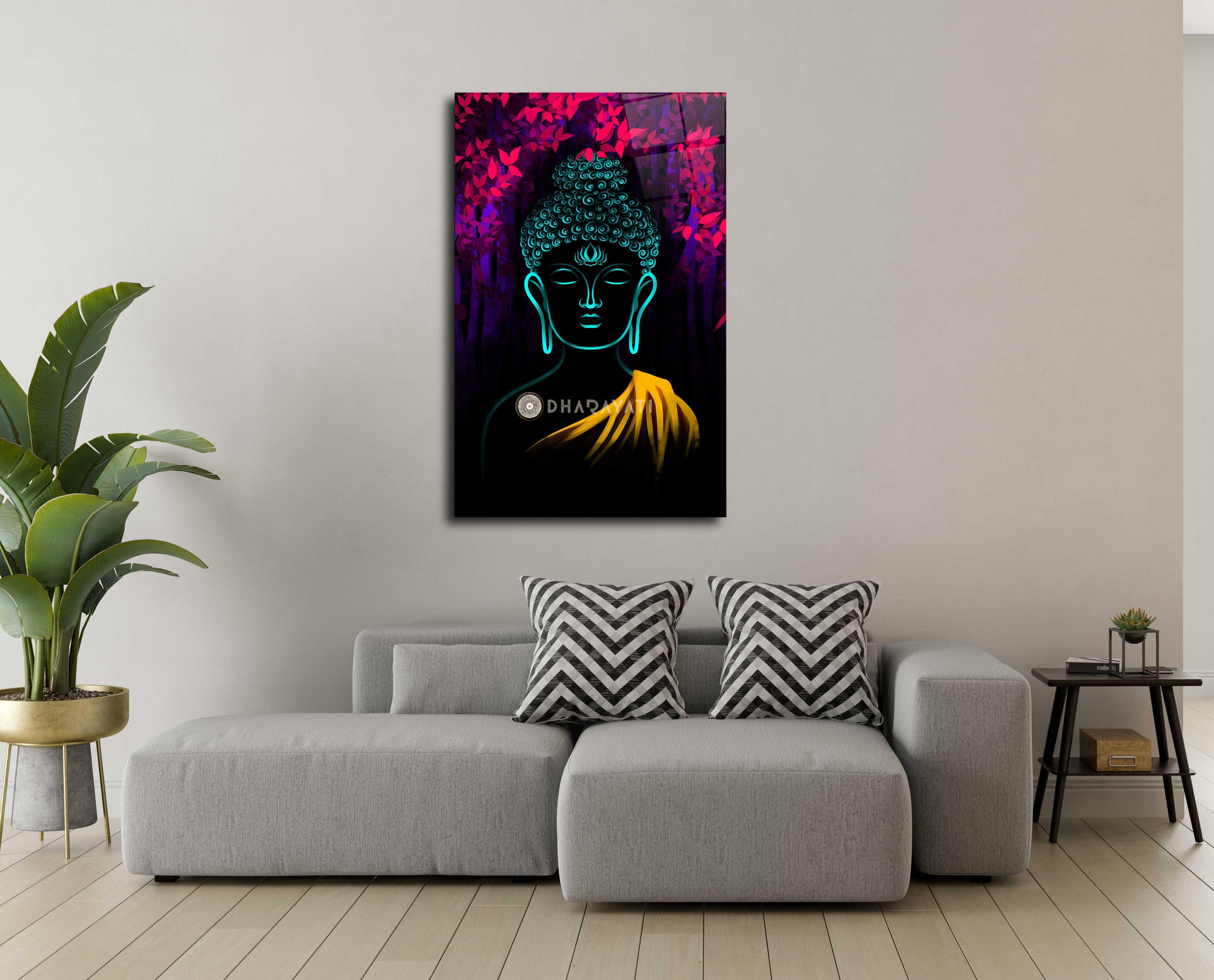 Enlightened Serenity: Gautama Buddha Glass Wall Art for Inner Peace