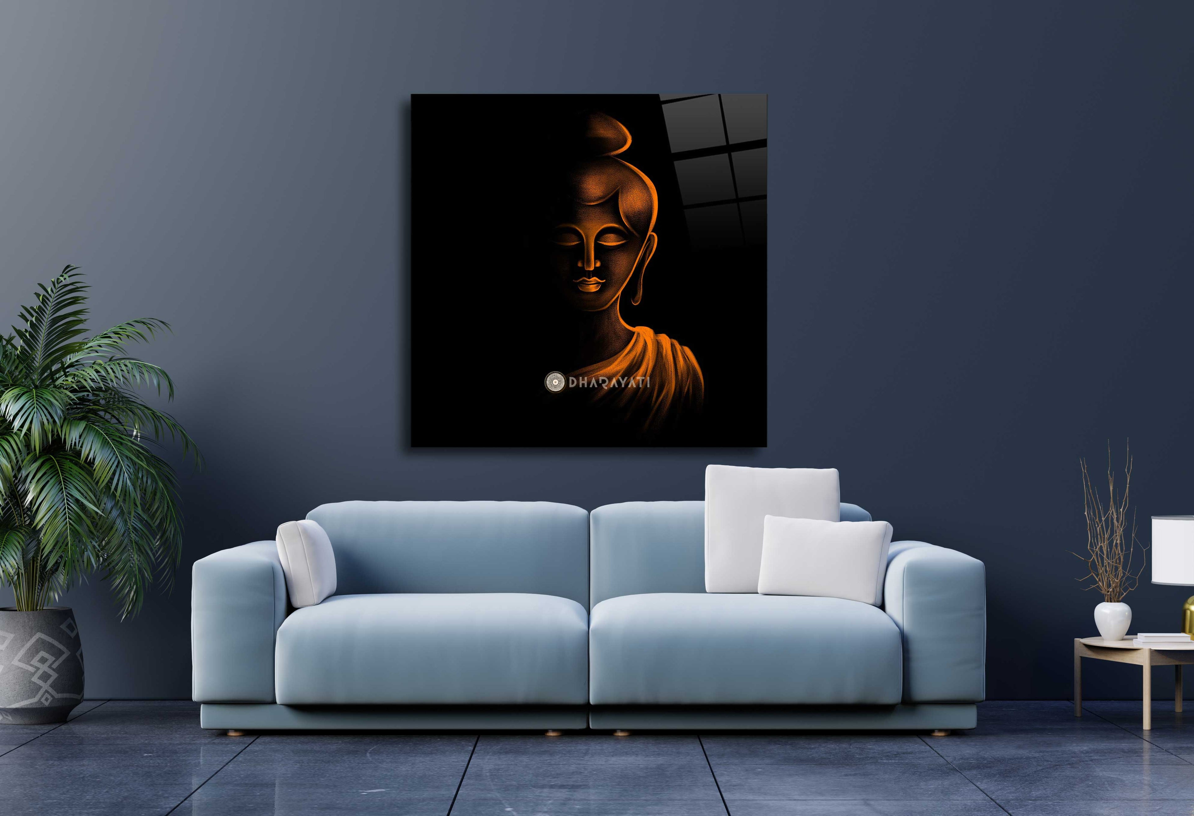 Eternal Serenity: Gautama Buddha Orange Glass Wall Art for Zen-inspired Spaces