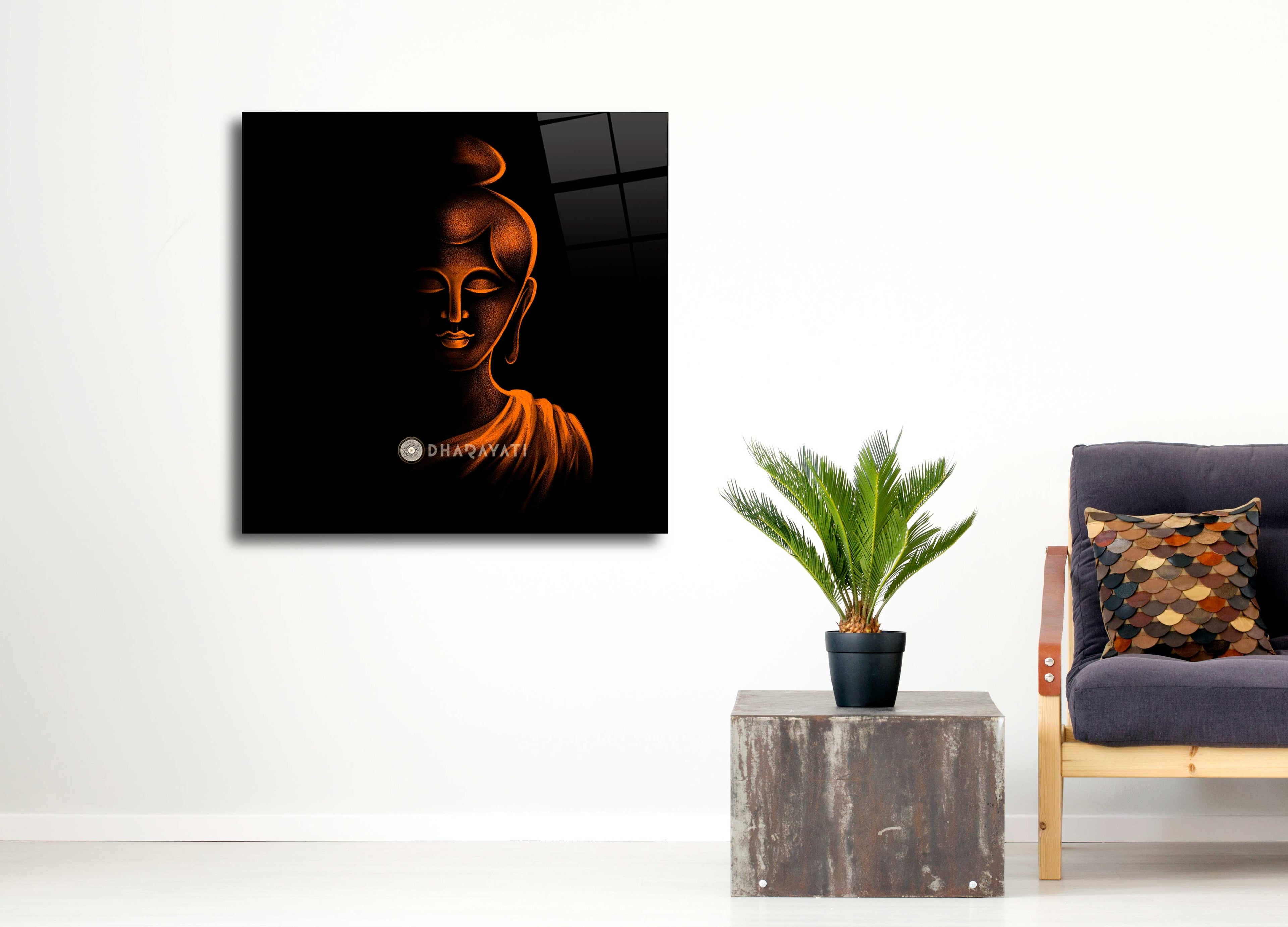 Eternal Serenity: Gautama Buddha Orange Glass Wall Art for Zen-inspired Spaces