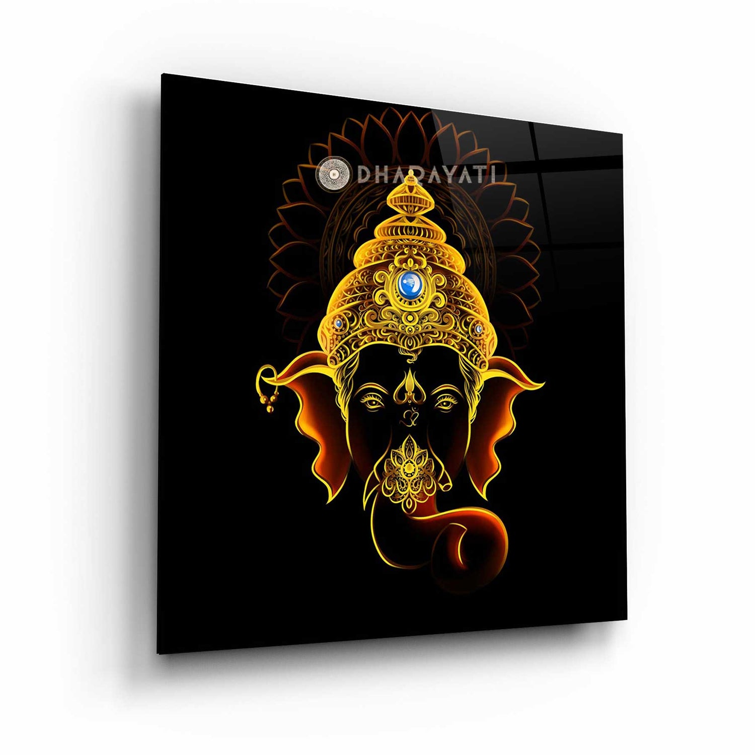 Divine Blessings: Lord Ganesh Face Glass Wall Art for Prosperity and Remover of Obstacles