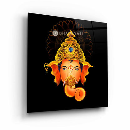 Divine Blessings: Lord Ganesh Face Glass Wall Art for Prosperity and Remover of Obstacles