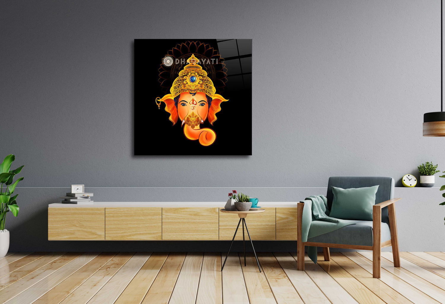 Divine Blessings: Lord Ganesh Face Glass Wall Art for Prosperity and Remover of Obstacles