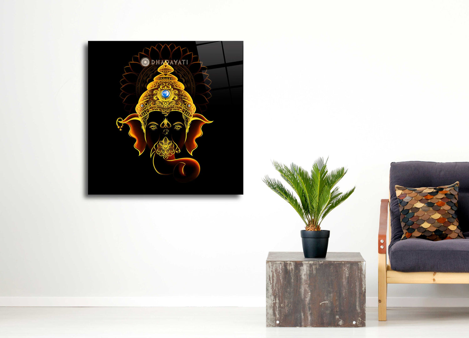 Divine Serenity: Lord Ganesha Face Glass Wall Art for Blessings and Wisdom