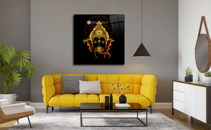 Divine Serenity: Lord Ganesha Face Glass Wall Art for Blessings and Wisdom