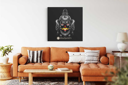 Blissful Radiance: Smiling Mahakal in Red and Orange - Canvas Art