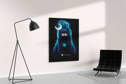 Cosmic Majesty Unveiled: Lord Shiva with the Moon Adorning His Crown | Canvas Art