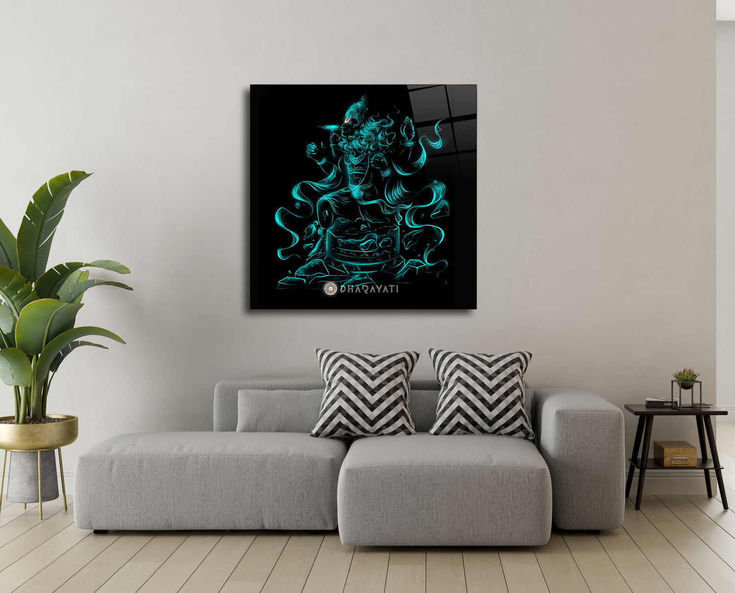 Divine Ferocity: Sri Narasimha Swamy Glass Wall Art - Embrace the Power of the Lion-Man Incarnation